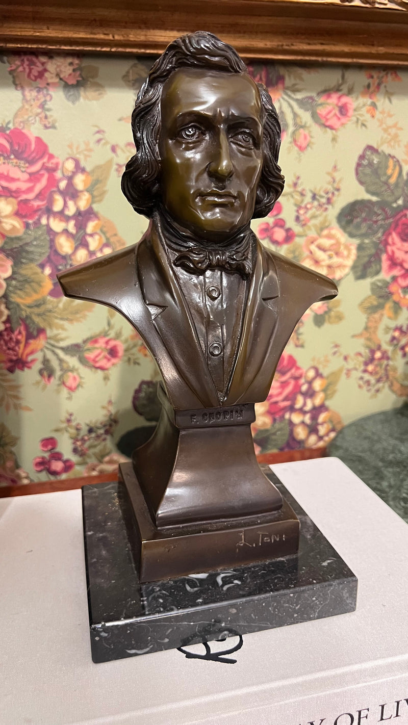 (Reserved) Vintage Chopin bronze bust signed by L Tony