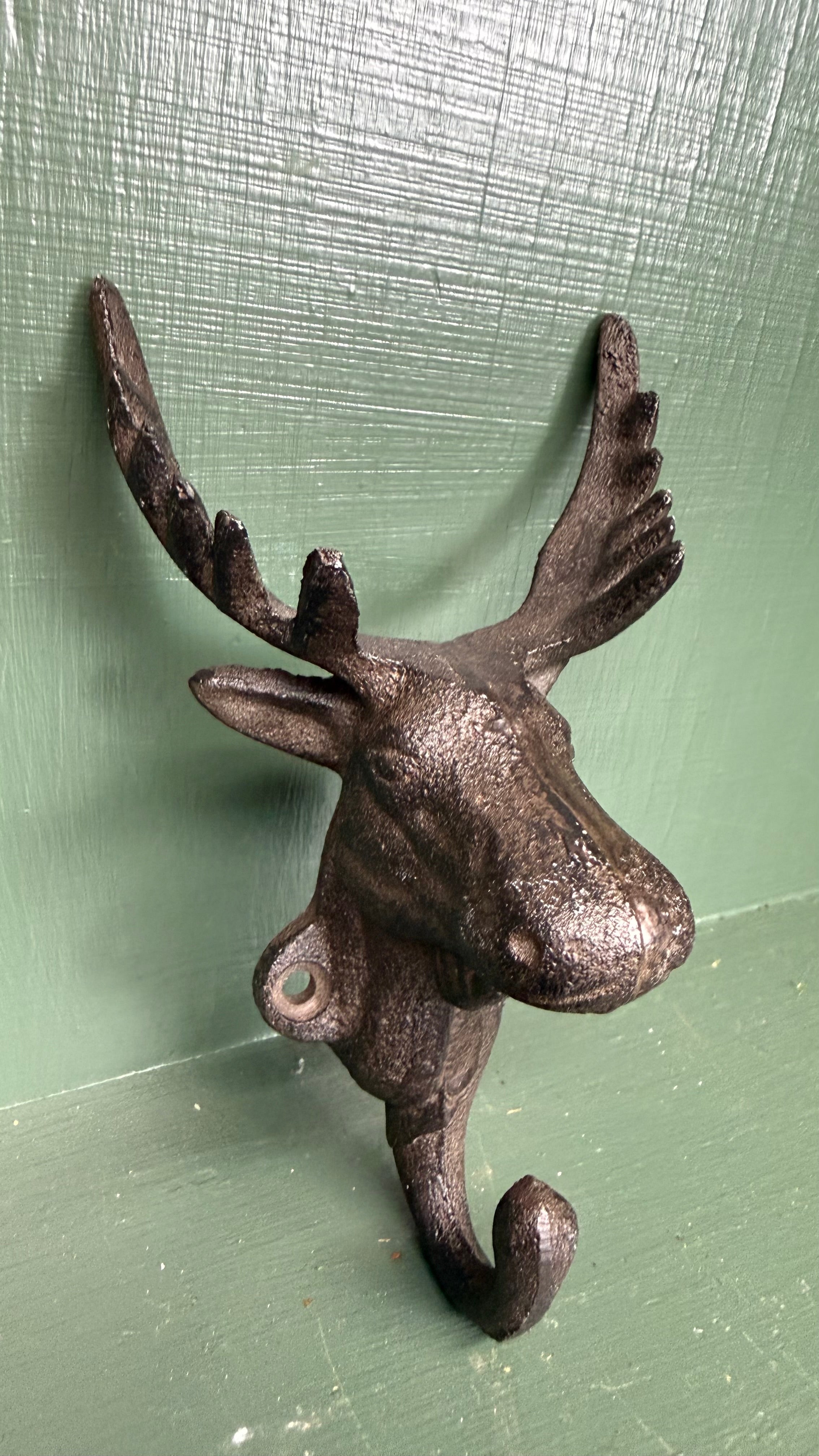 (Reserved) Cast iron moose hook & Lighter brass ram cane
