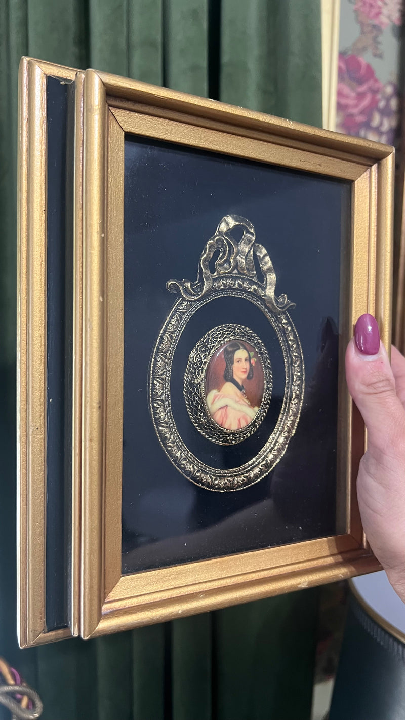 Set of 3 Limoges Victorian lady prints cameo in shadow box