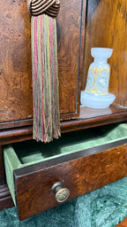 (Reserved) Miniature Burl Wood Armoire Cabinet with 5 leather-bound books