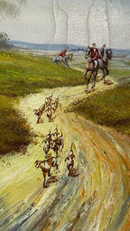 Vintage Original oil on canvas English fox hunting scene signed