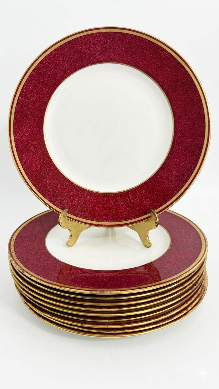 Wedgwood Ulander Ruby red & gold trim dinner plate - set of 10