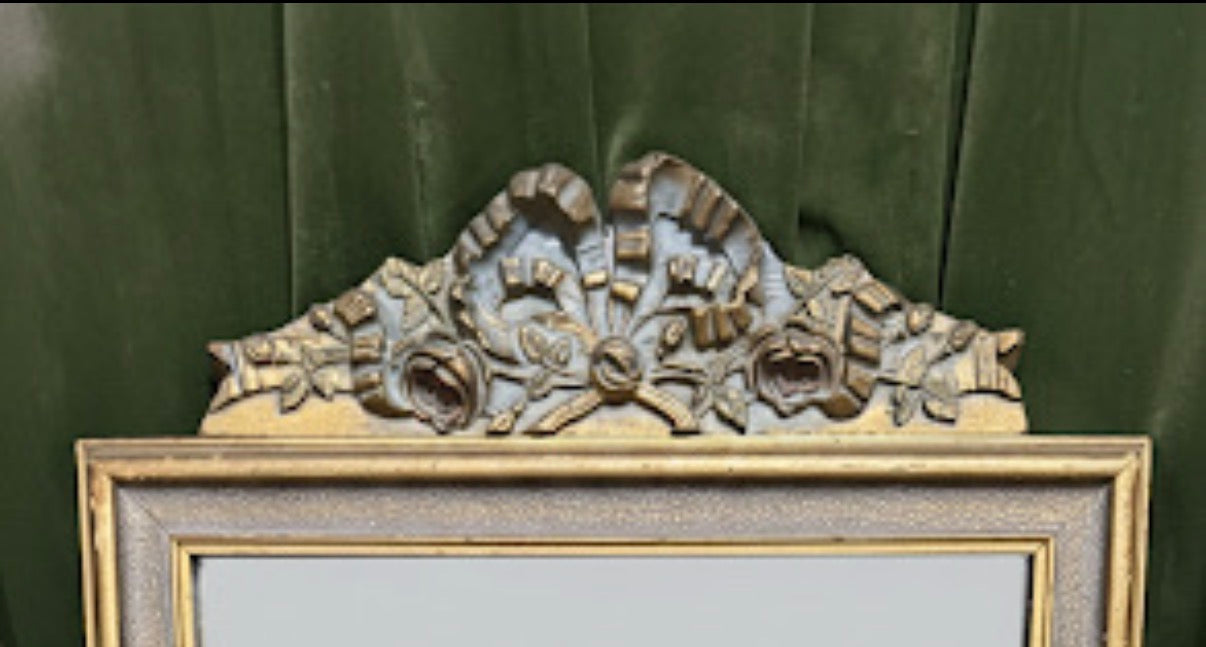 Elegant Vintage Gold Gilt Ribbon Hand Carved Wooden Mirror