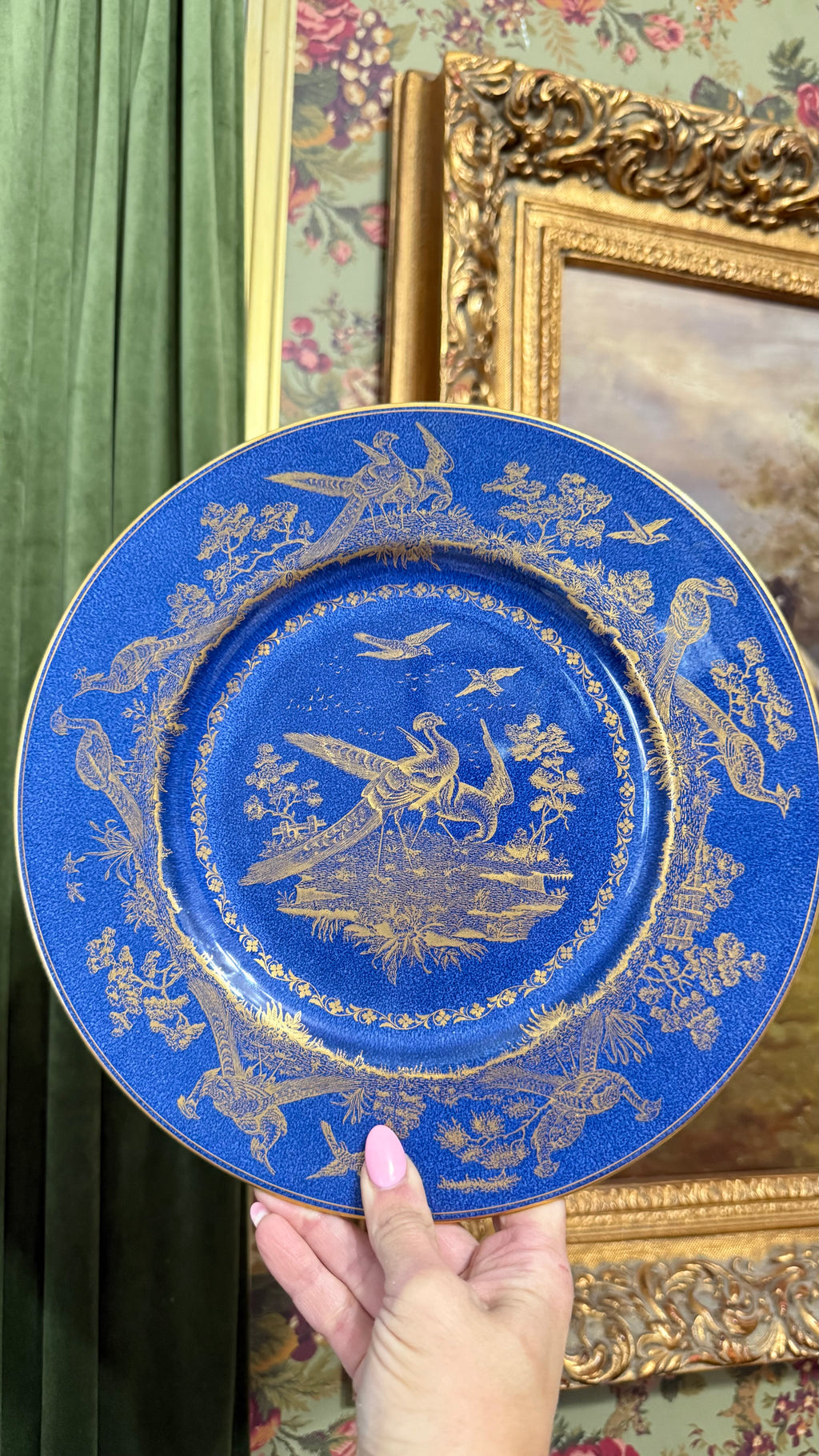 Antique Wedgwood Cobalt Gold Pheasant  Dinner Plate England 10.5"