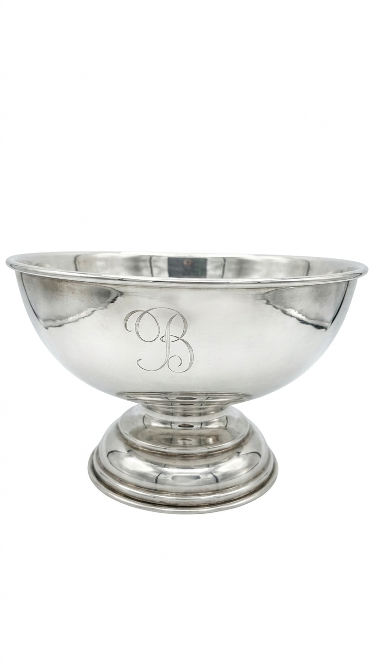 Vintage Monogrammed silver plated punch bowl