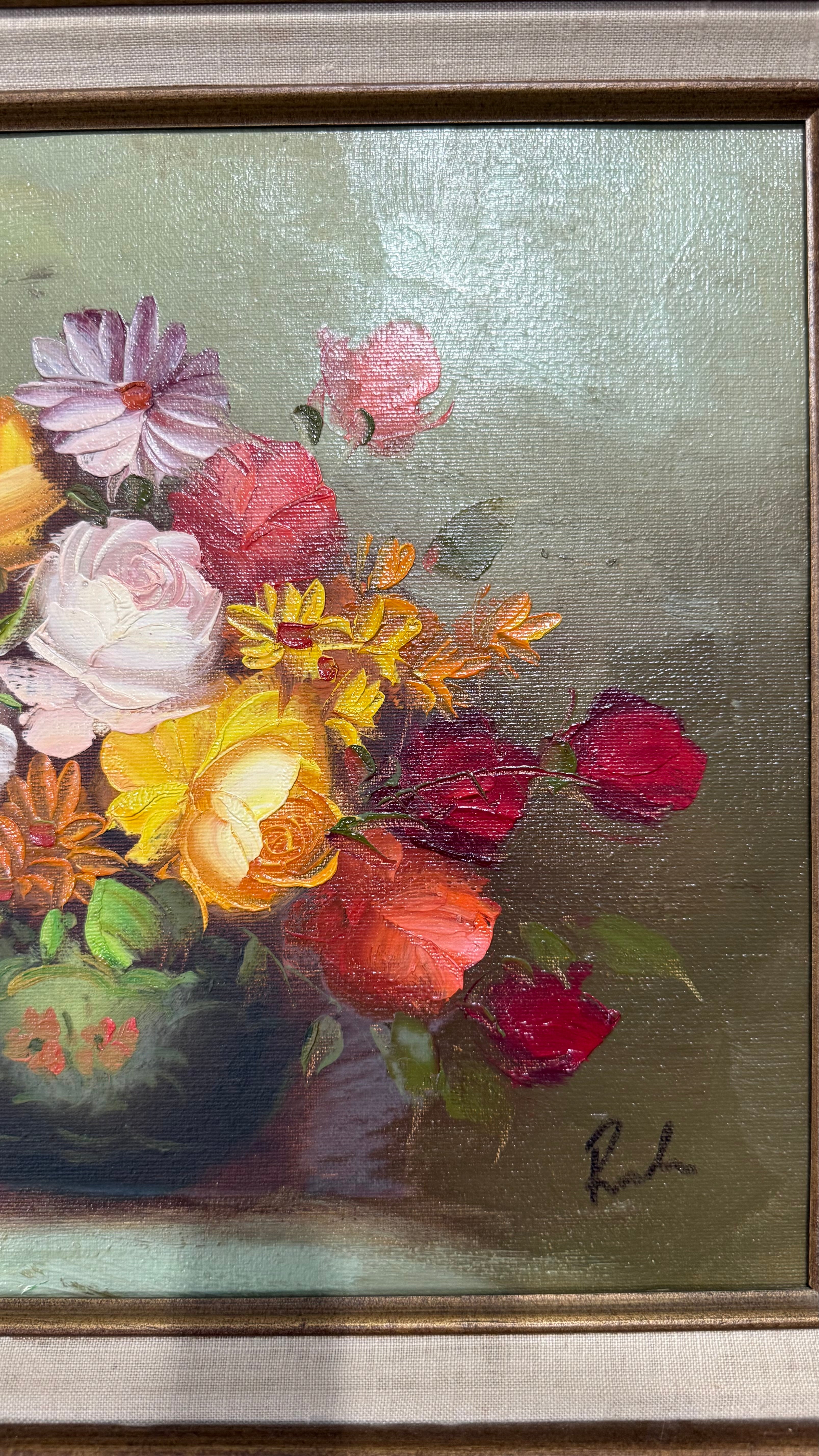 Original signed oil on canvas still life floral painting