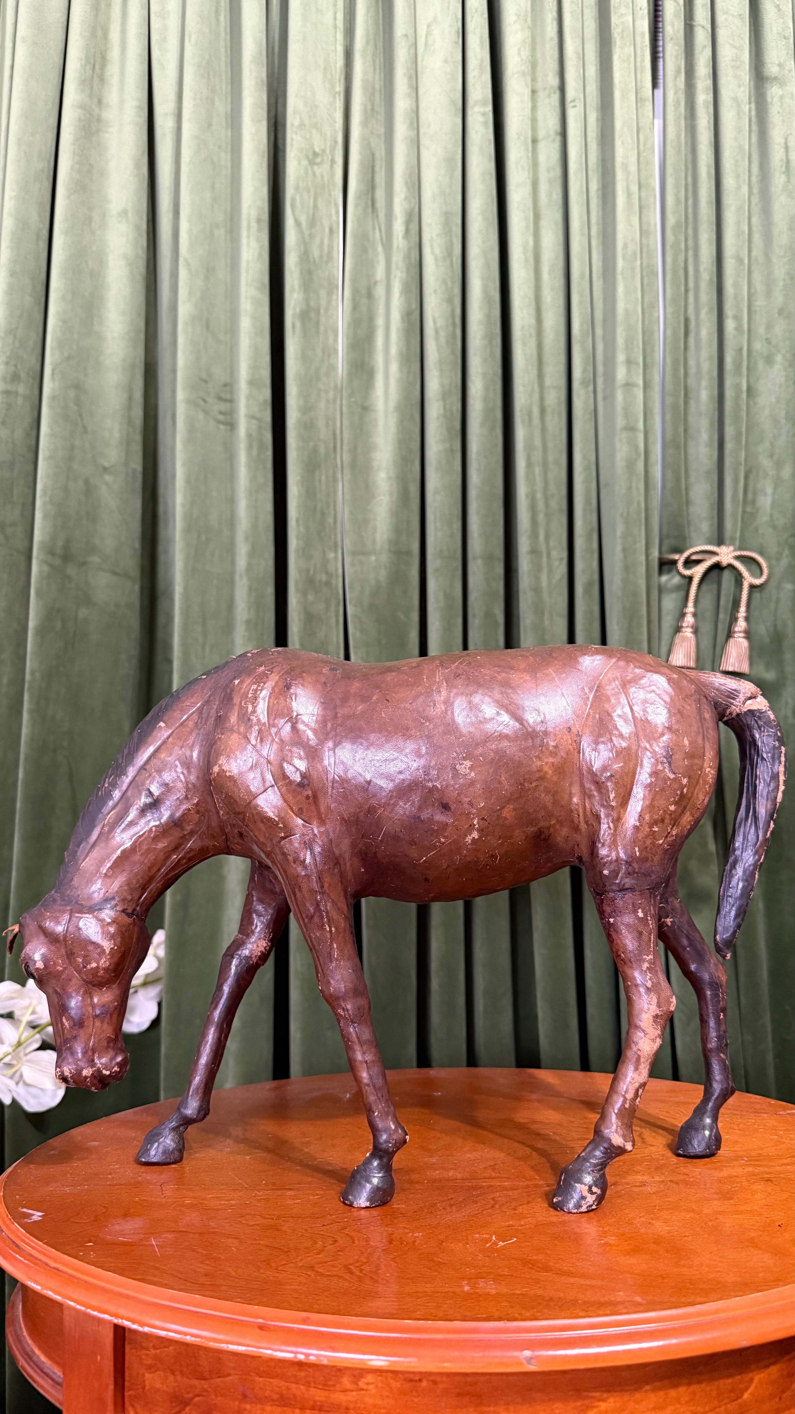 Large vintage leather wrap horse figure 17’wide