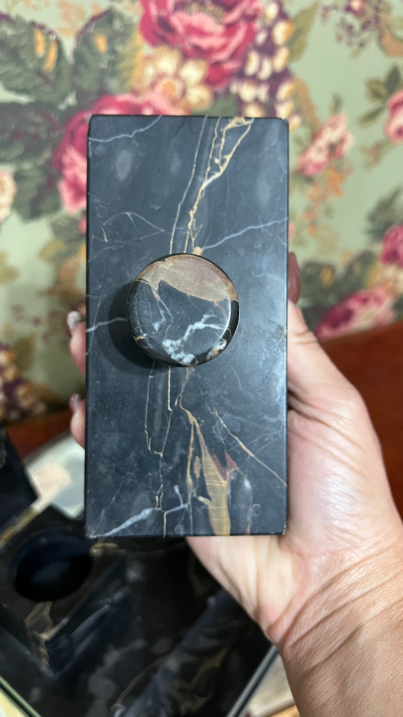 Nero Portoro Italian Black Marble Inkwell Set and Signature Pad