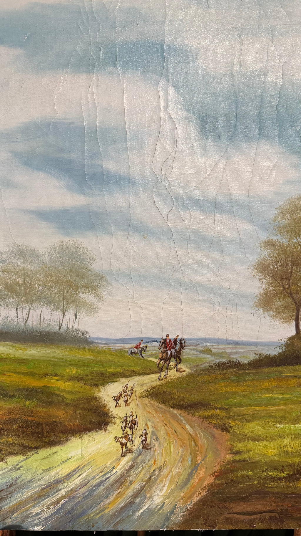 Vintage Original oil on canvas English fox hunting scene signed
