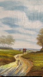 Vintage Original oil on canvas English fox hunting scene signed
