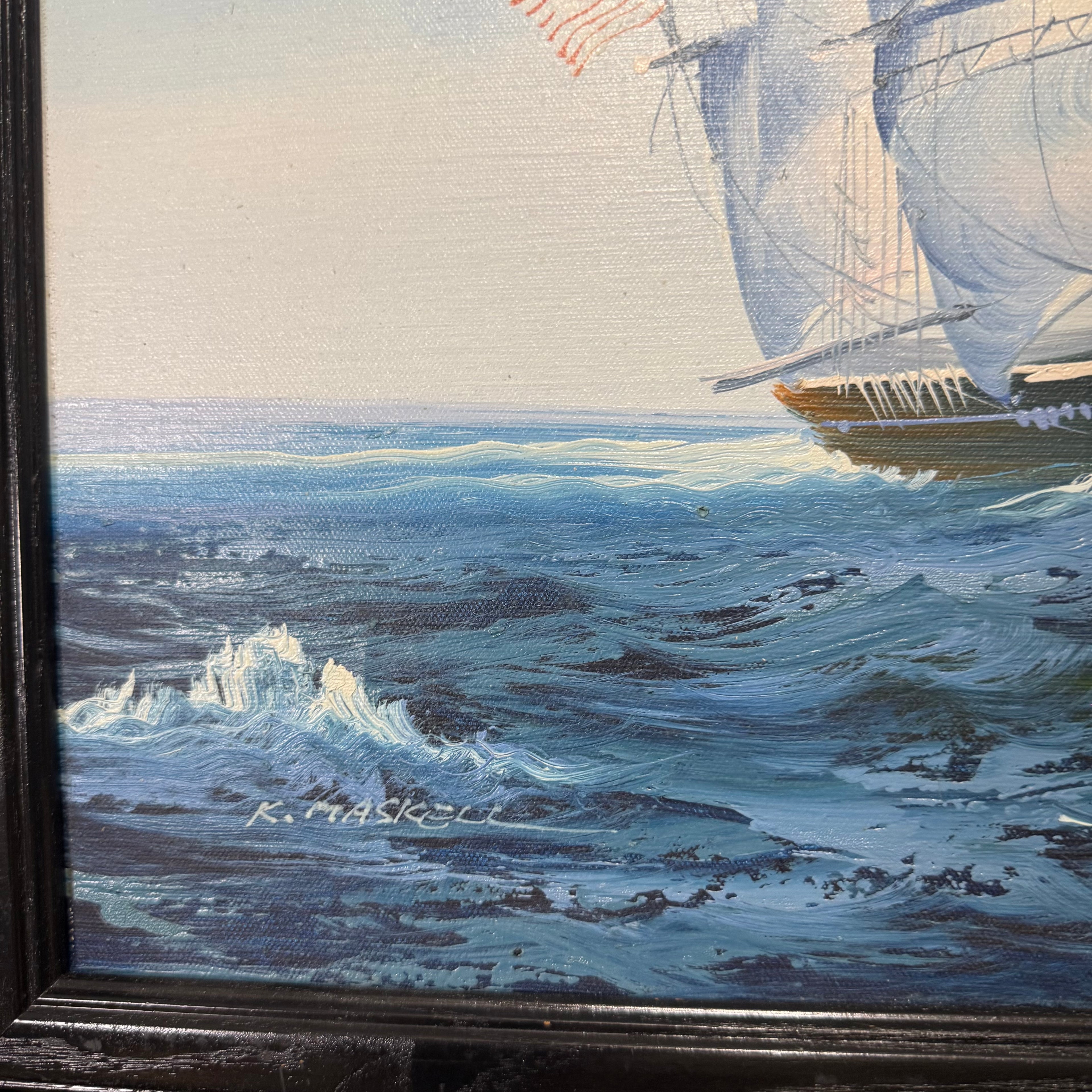 Vintage oil on canvas Clipper Ship painting signed by artist