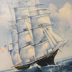 Vintage oil on canvas Clipper Ship painting signed by artist