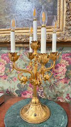 Vintage 5-Light Gilt Tole Floral Candelabra Lamp
