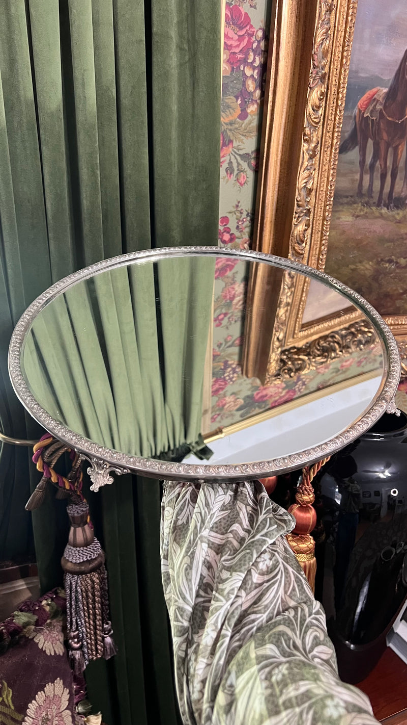 (Reserved) Antique 19th C silver plated footed mirror plateau