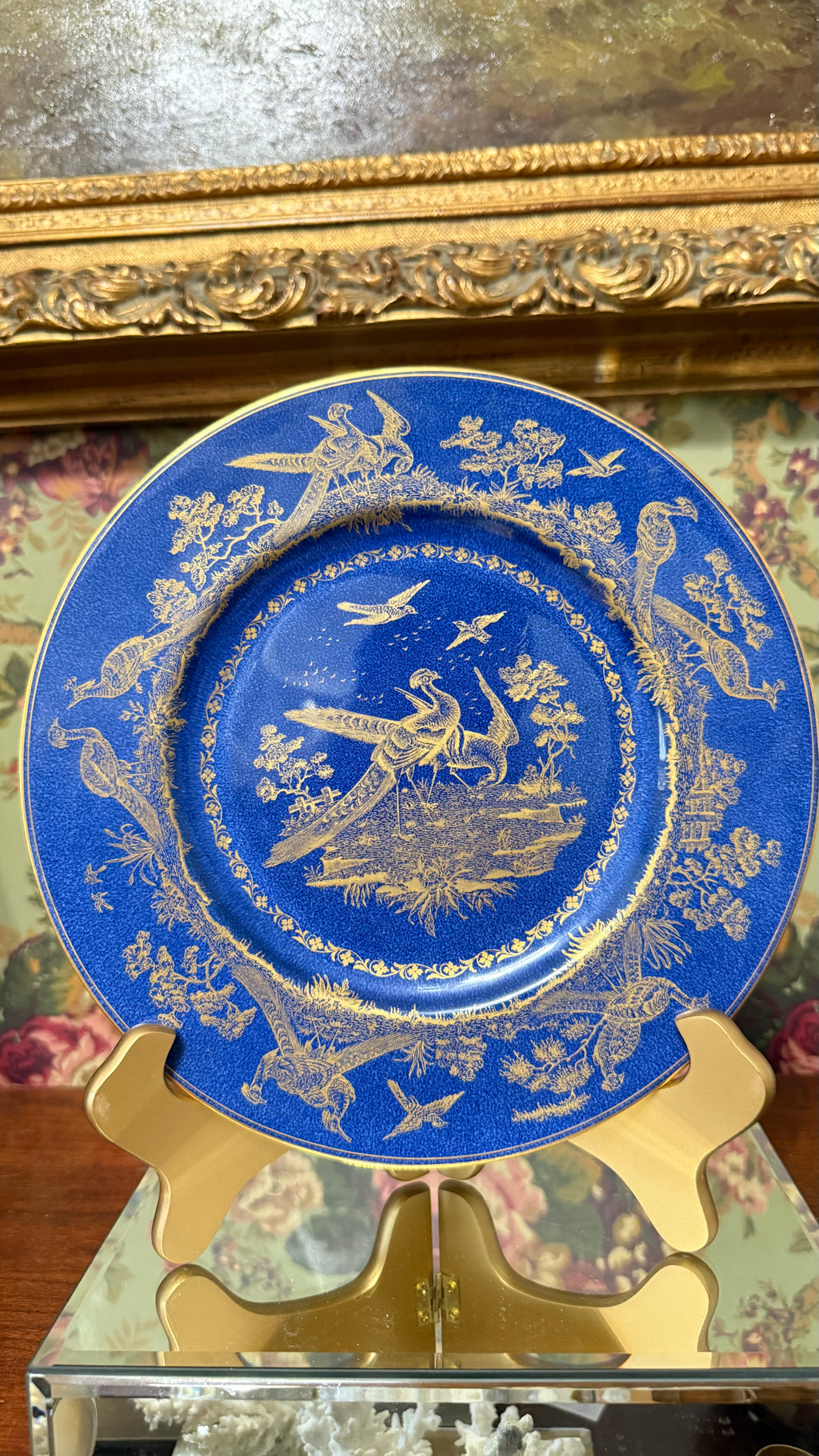 Antique Wedgwood Cobalt Gold Pheasant  Dinner Plate England 10.5"