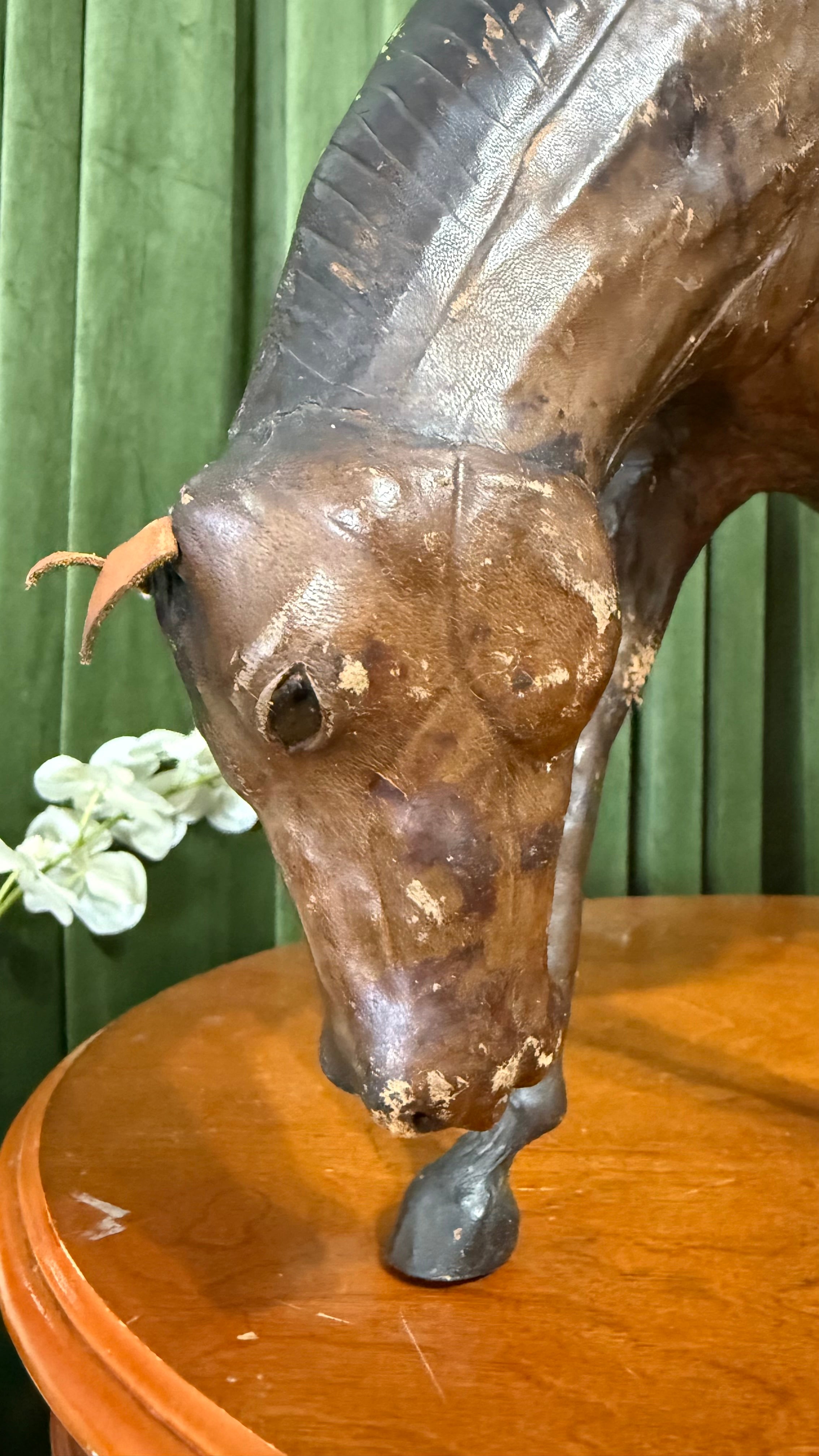 Large vintage leather wrap horse figure 17’wide