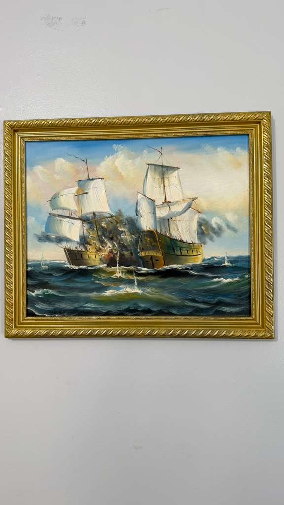 Vintage clipper ship oil on canvas studio painting