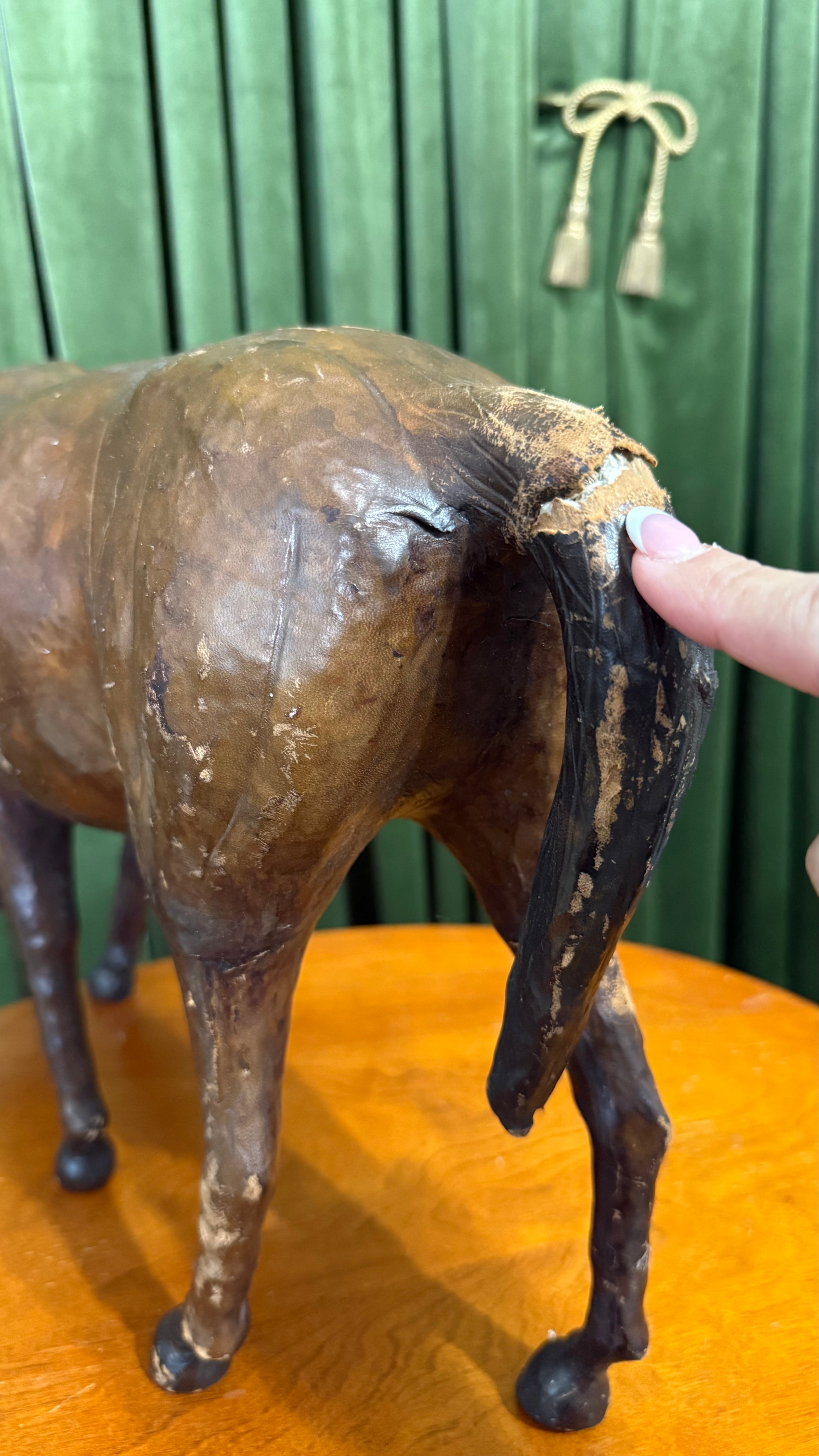 Large vintage leather wrap horse figure 17’wide