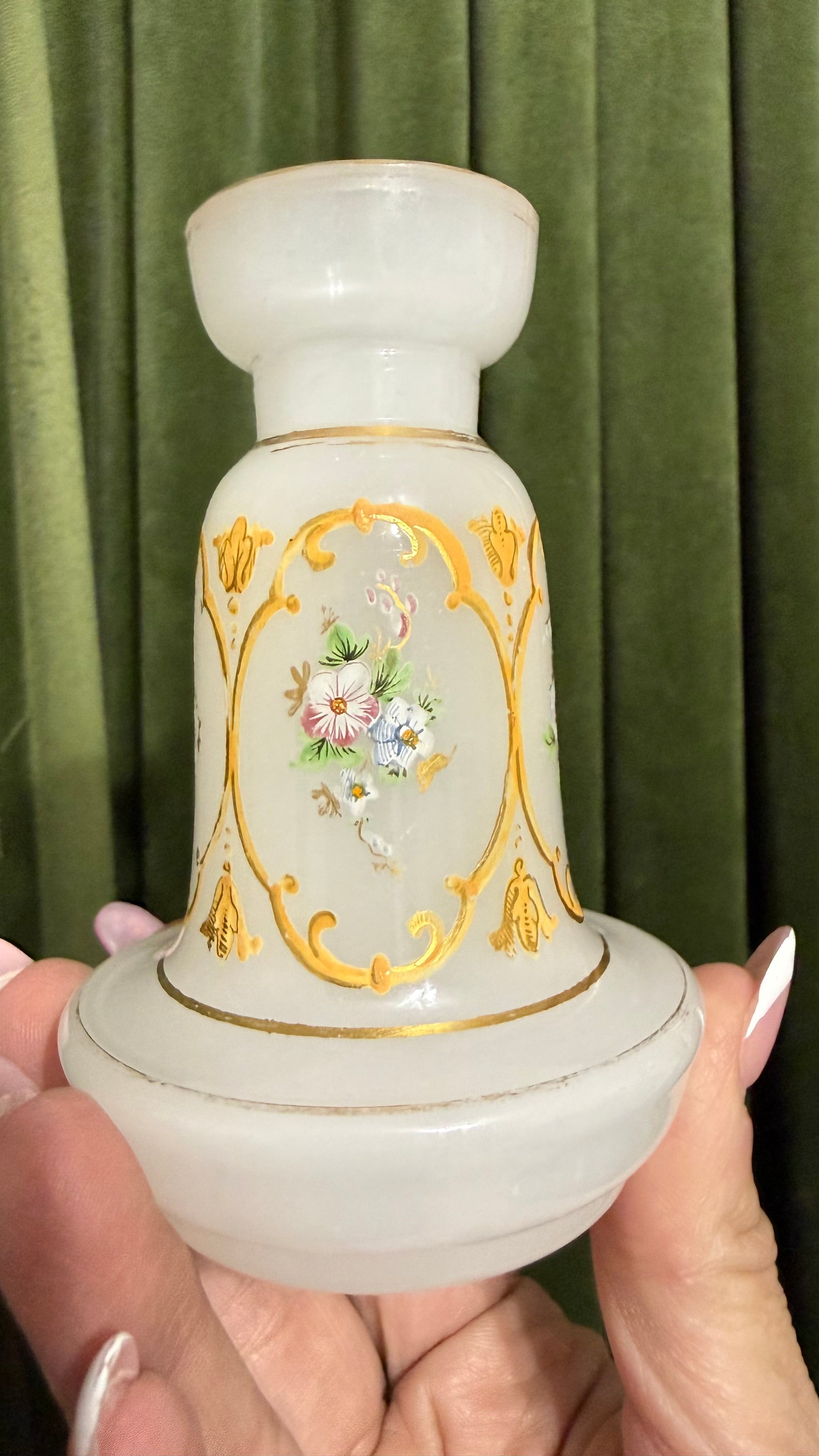 Pair of Bohemian Czech Hand Painted Opaline Bud Vases