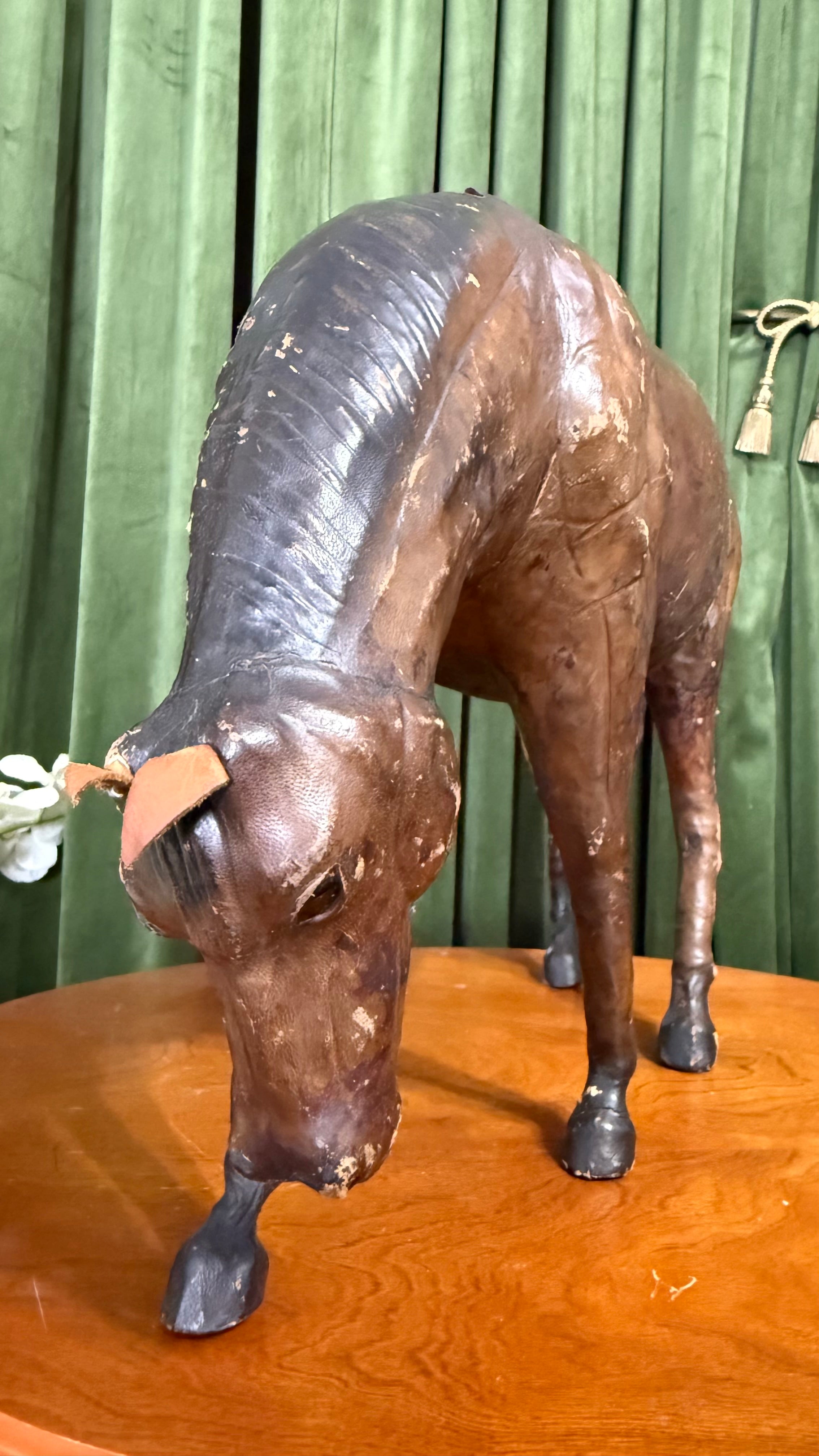 Large vintage leather wrap horse figure 17’wide