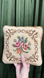 Vintage handmade needlepoint small pillow