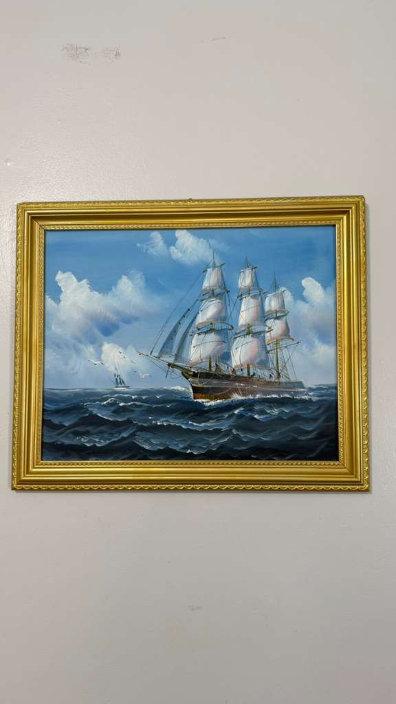 Vintage clipper ship oil on canvas studio painting