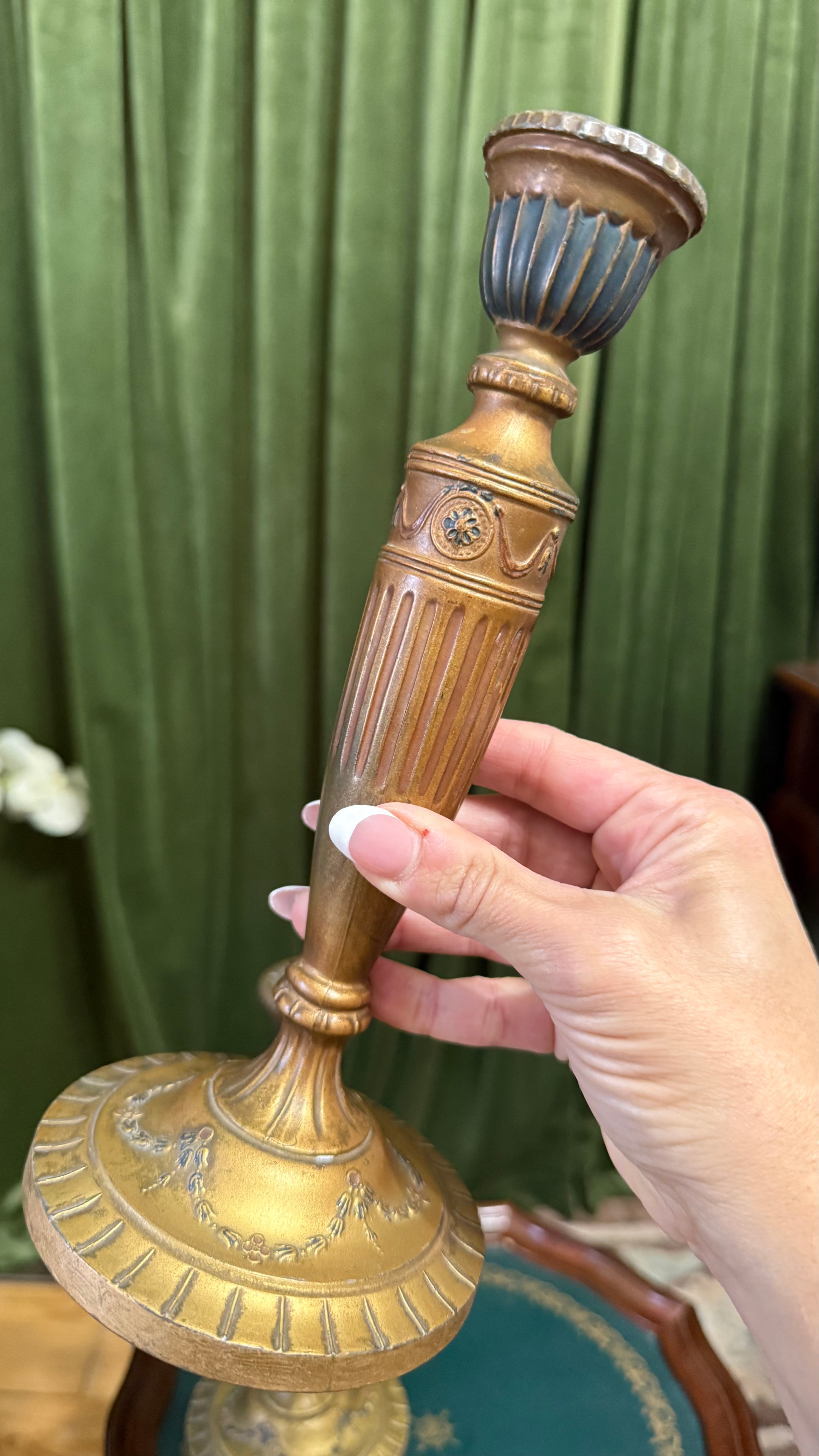 Pair of gilded metal candlesticks