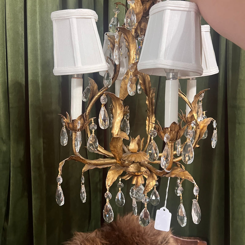 (Reserved) Italian gilt toleware vintage chandelier