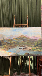 Mountain River Passage landscape Antique oil painting
