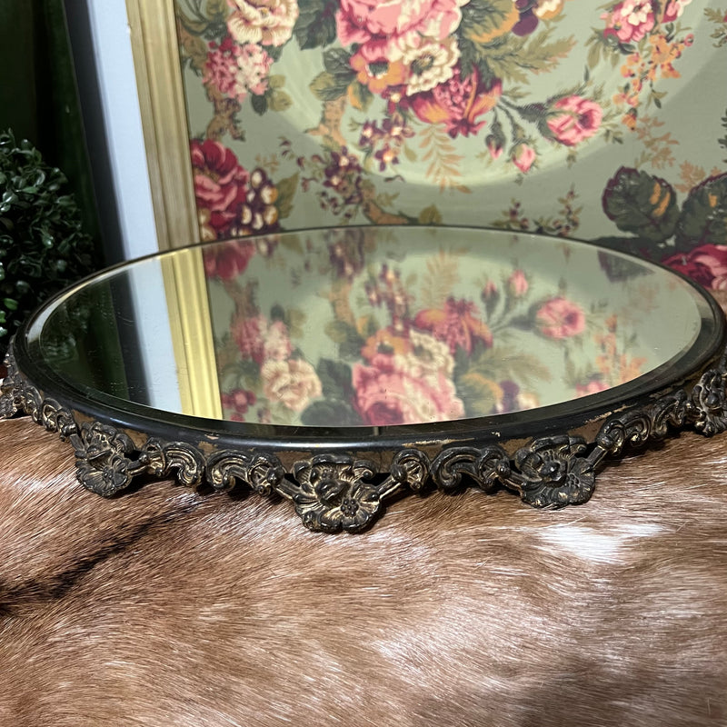 Mirror Plateau Art Nouveau Ornate Antique Heavy Plate Glass