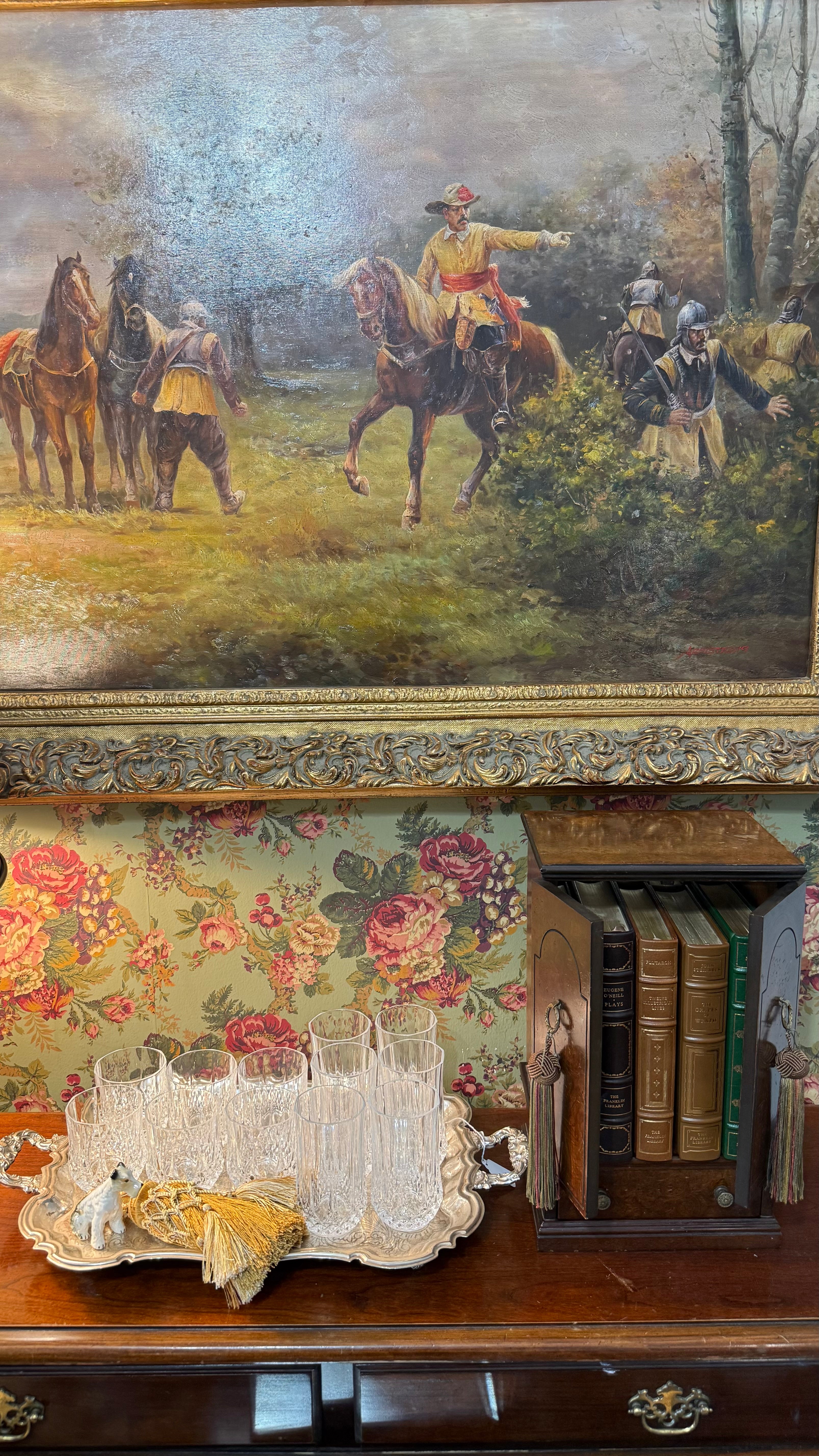 (Reserved) Golden tassel, silver plated tray and dog figure