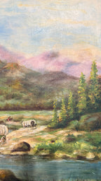 Mountain River Passage landscape Antique oil painting