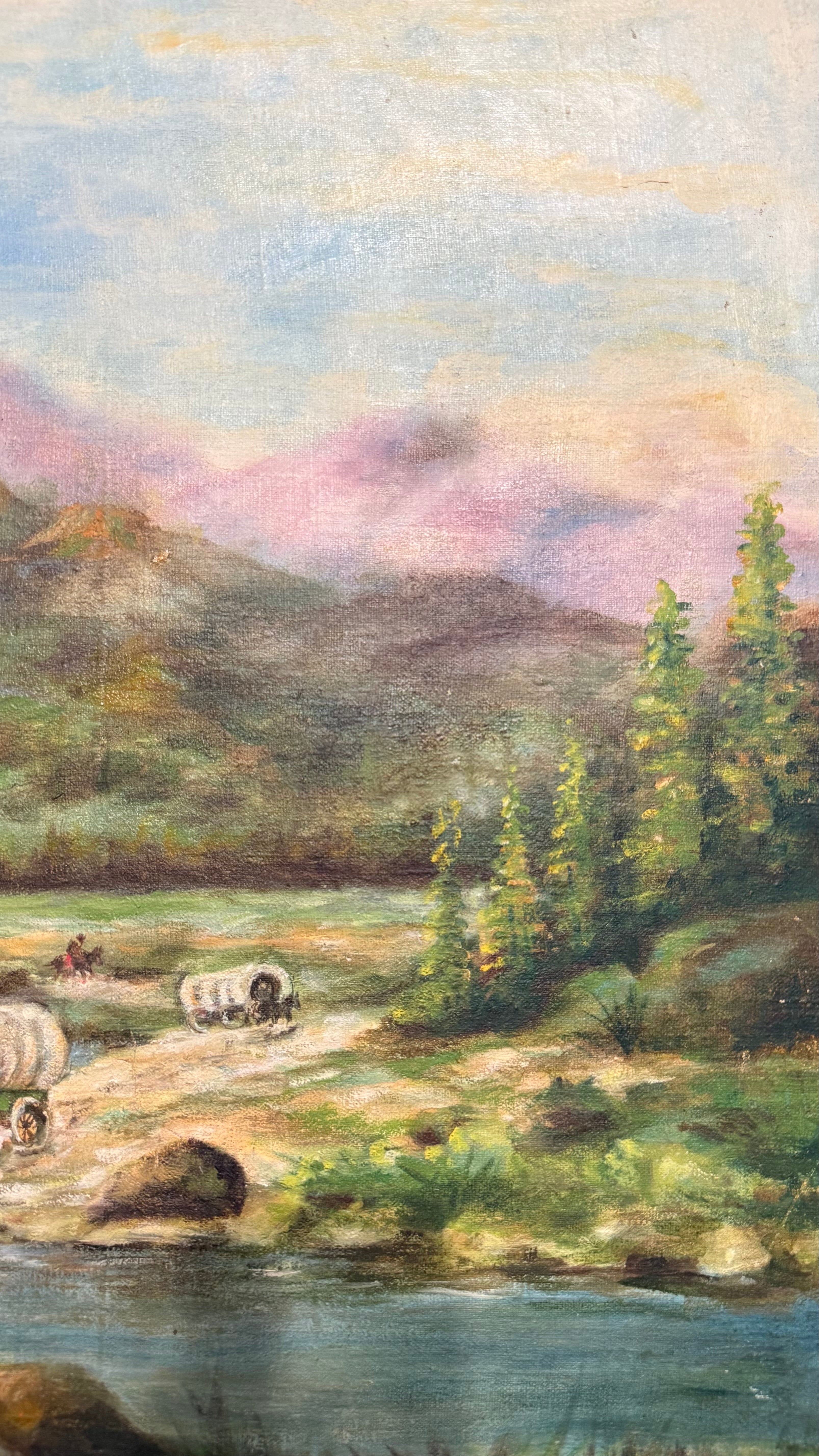 Mountain River Passage landscape Antique oil painting