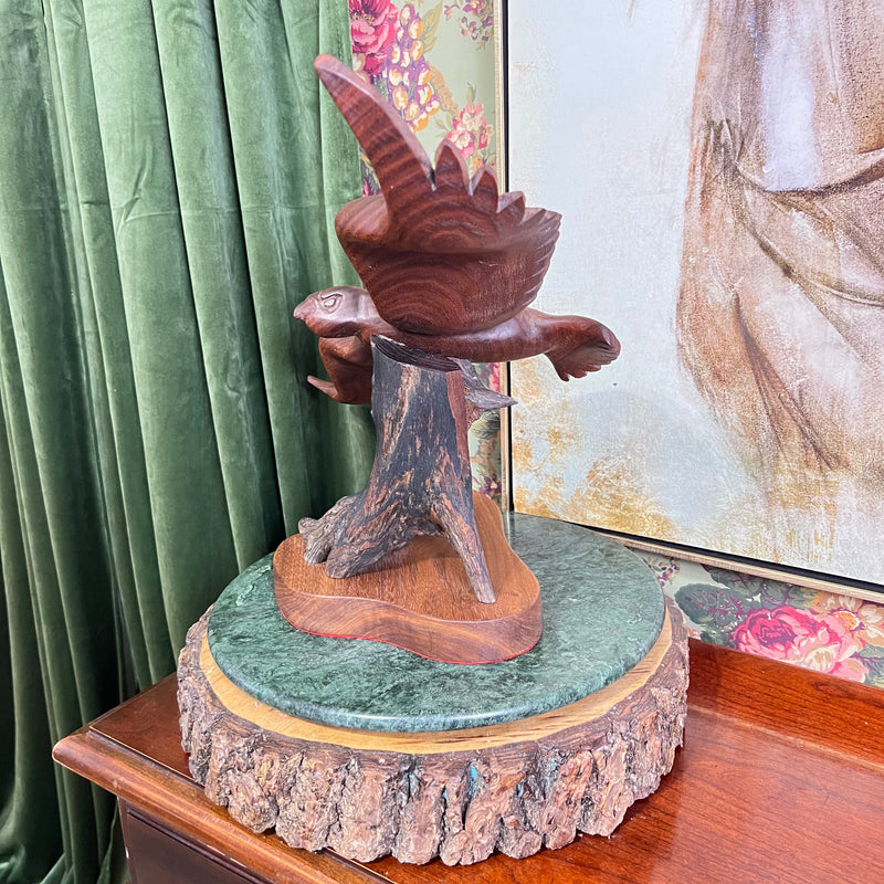 Hand Carved Mahogany Wood Winged Eagle Sculpture