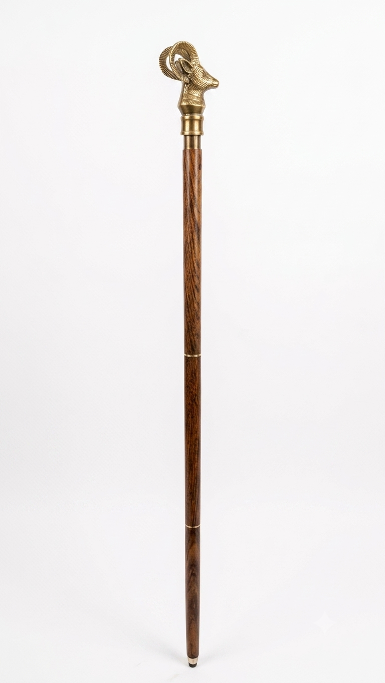 (Reserved) Cast iron moose hook & Lighter brass ram cane