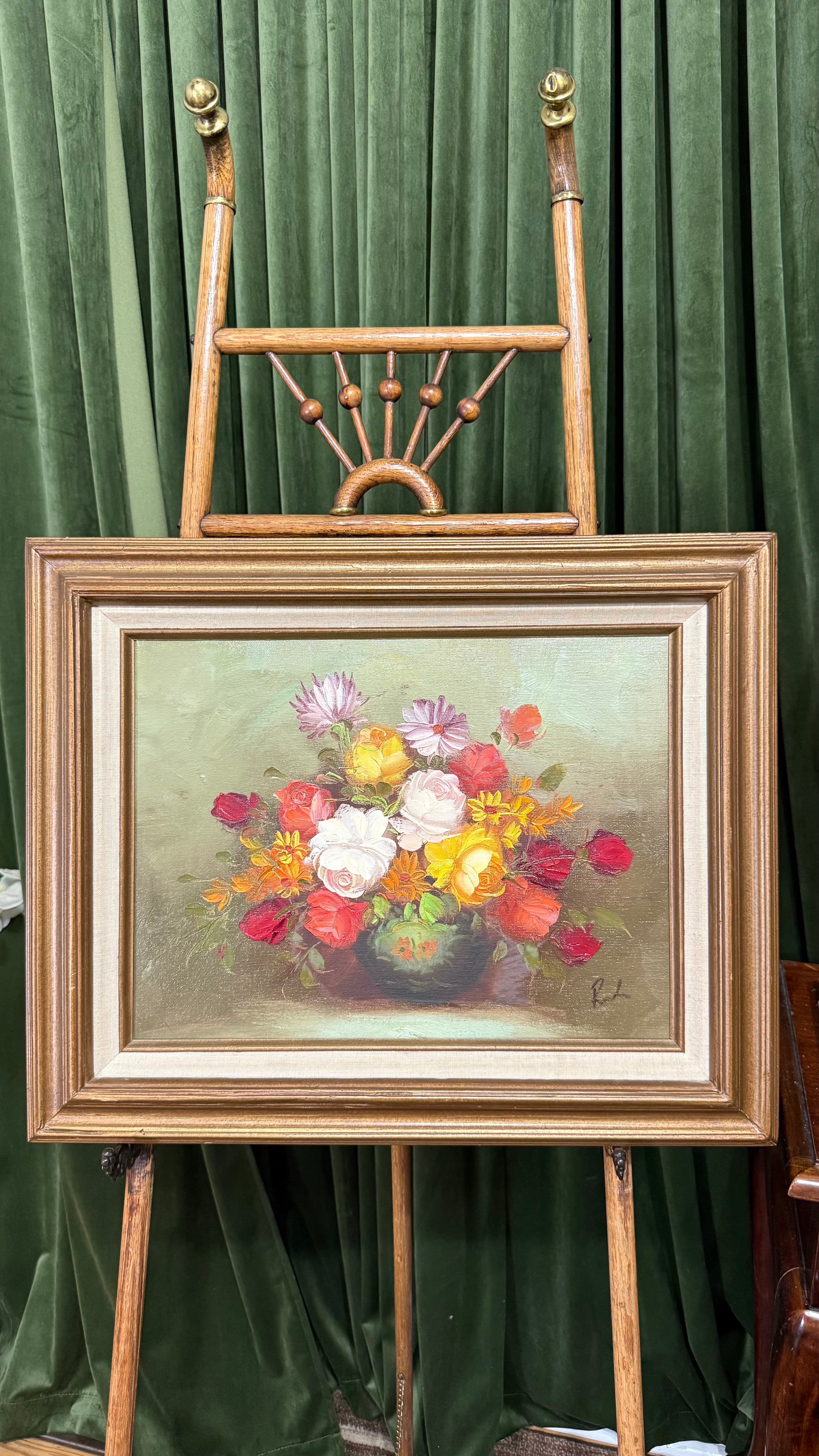 Original signed oil on canvas still life floral painting
