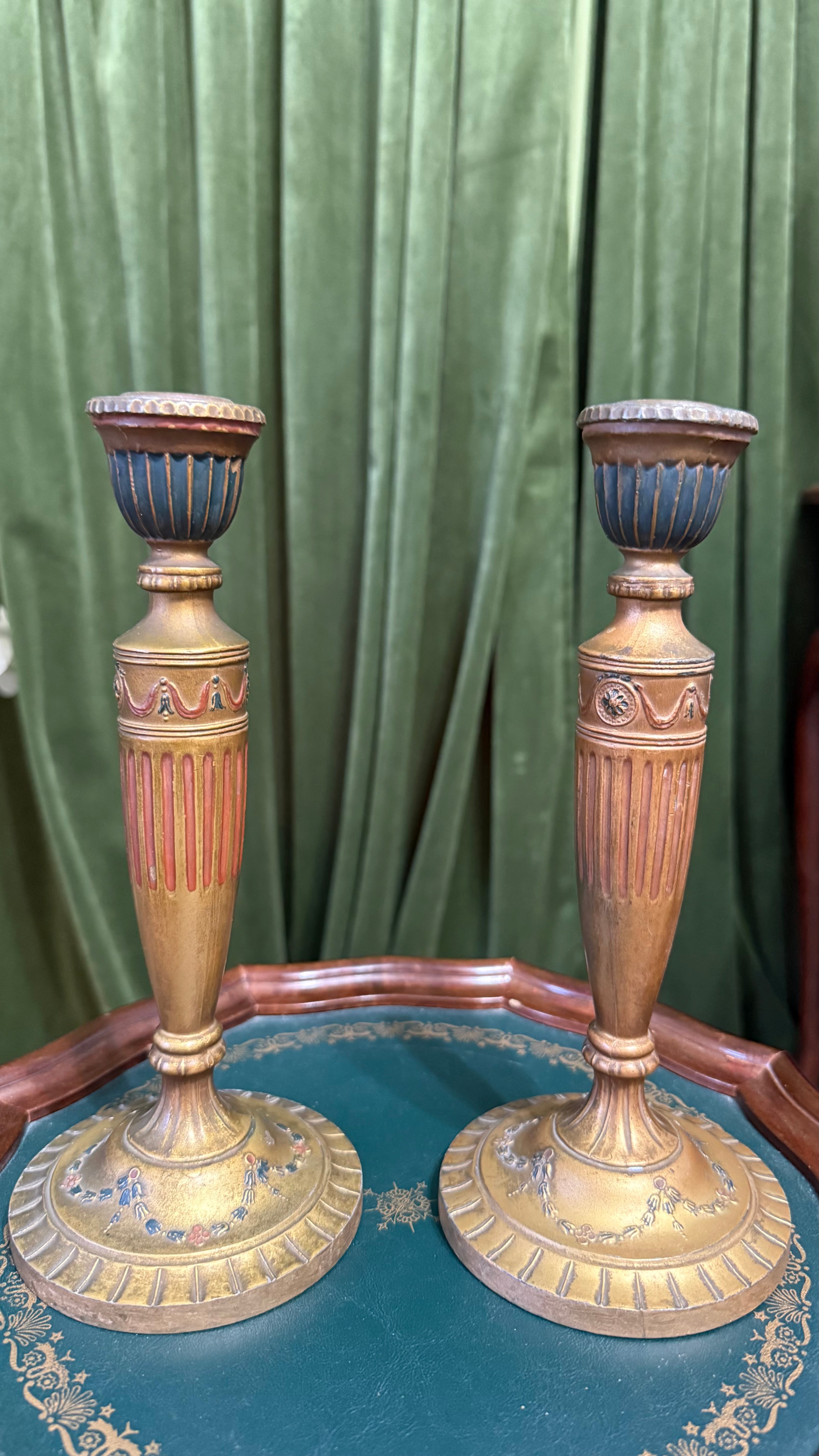 Pair of gilded metal candlesticks