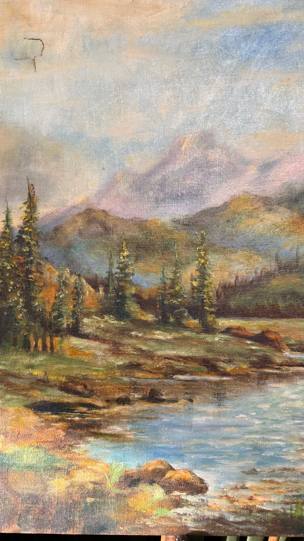 Mountain River Passage landscape Antique oil painting