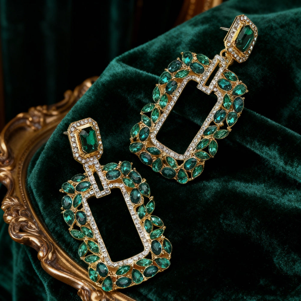 Vintage luxury Green Imitation Gemstone Emerald Geometric Earrings