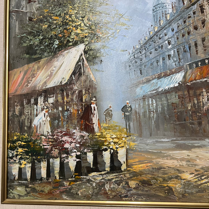 Original Oil Painting by Caroline Burnet large mid century impressionist parisiense scene 42x30