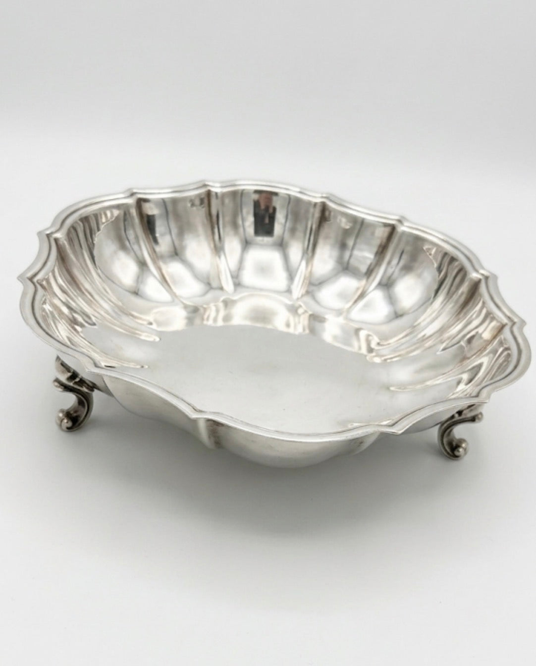 (Reserved) Chippendale scalloped silver plated footed tray