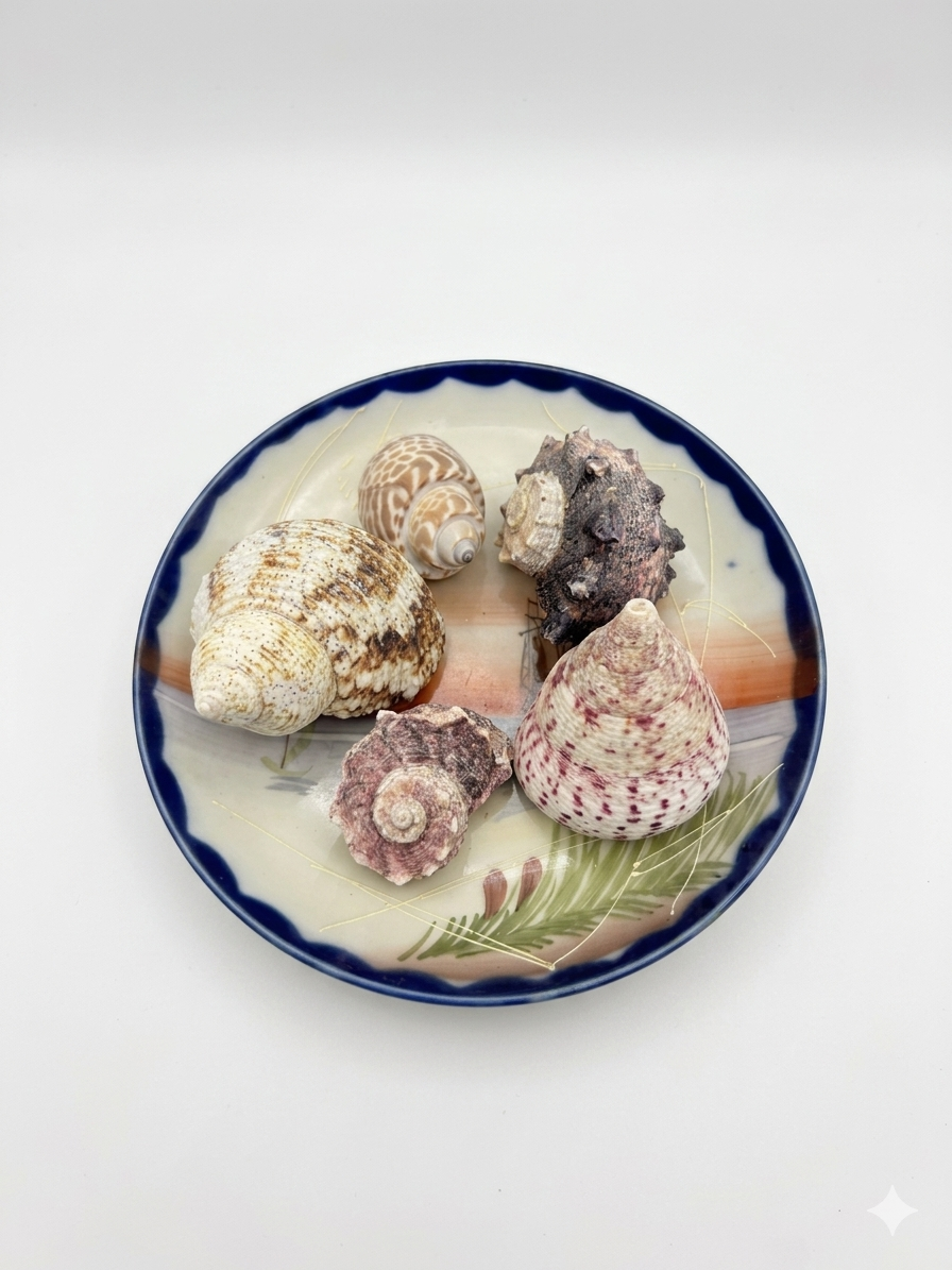 (Reserved) Hand painted plate with shells