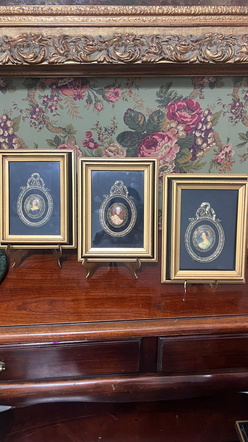 Set of 3 Limoges Victorian lady prints cameo in shadow box
