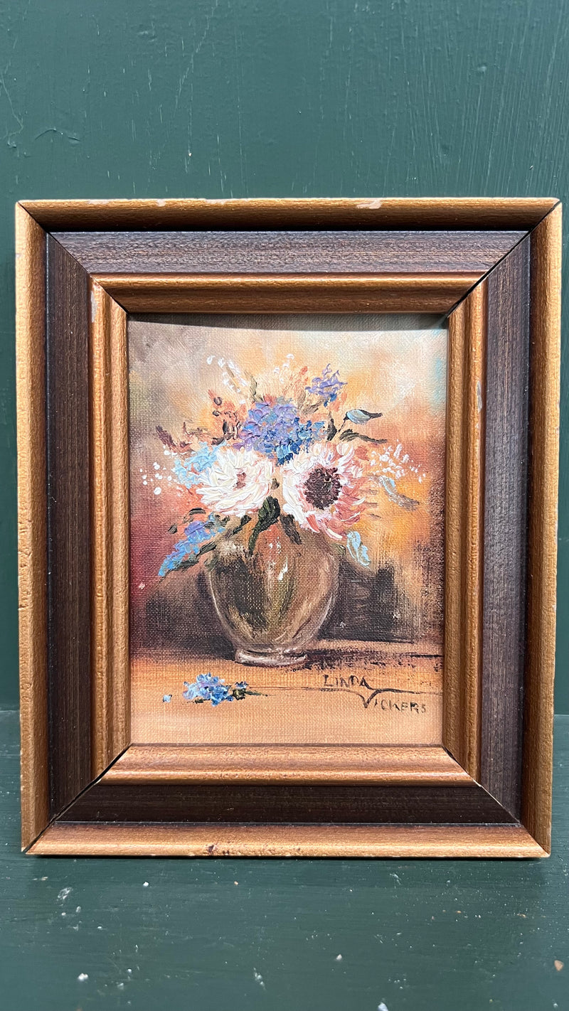 Mini floral oil on canvas painting - signed