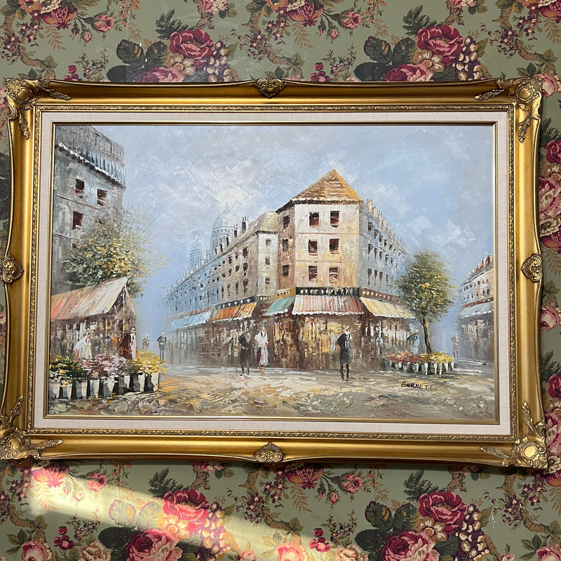 Original Oil Painting by Caroline Burnet large mid century impressionist parisiense scene 42x30