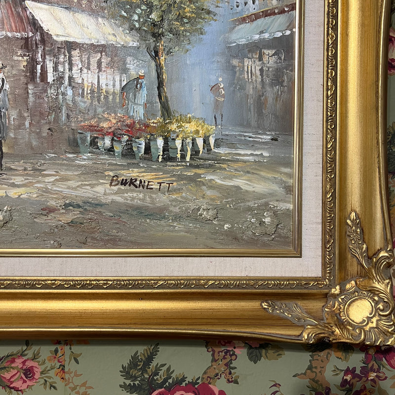 Original Oil Painting by Caroline Burnet large mid century impressionist parisiense scene 42x30