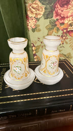 Pair of Bohemian Czech Hand Painted Opaline Bud Vases