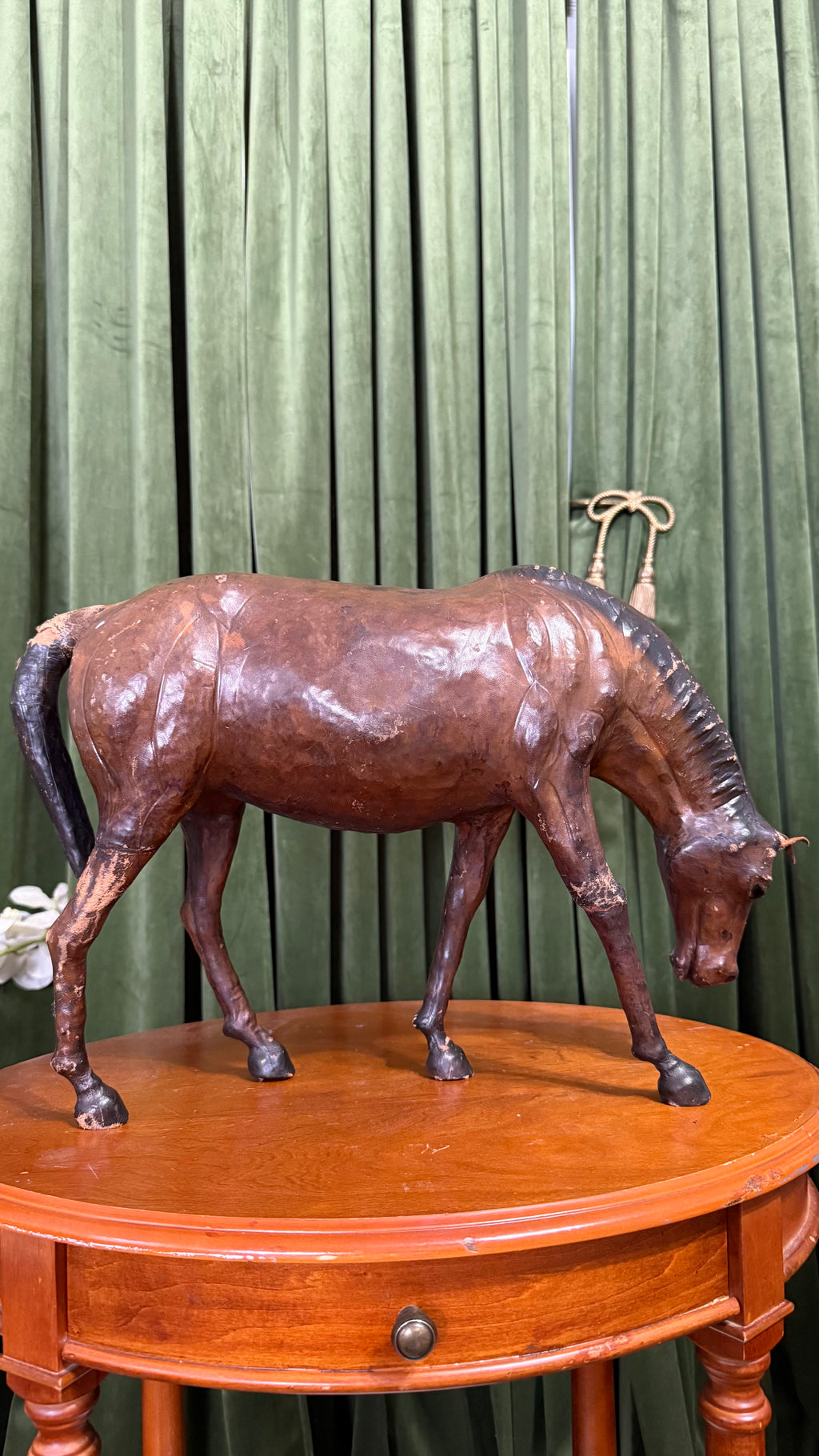Large vintage leather wrap horse figure 17’wide