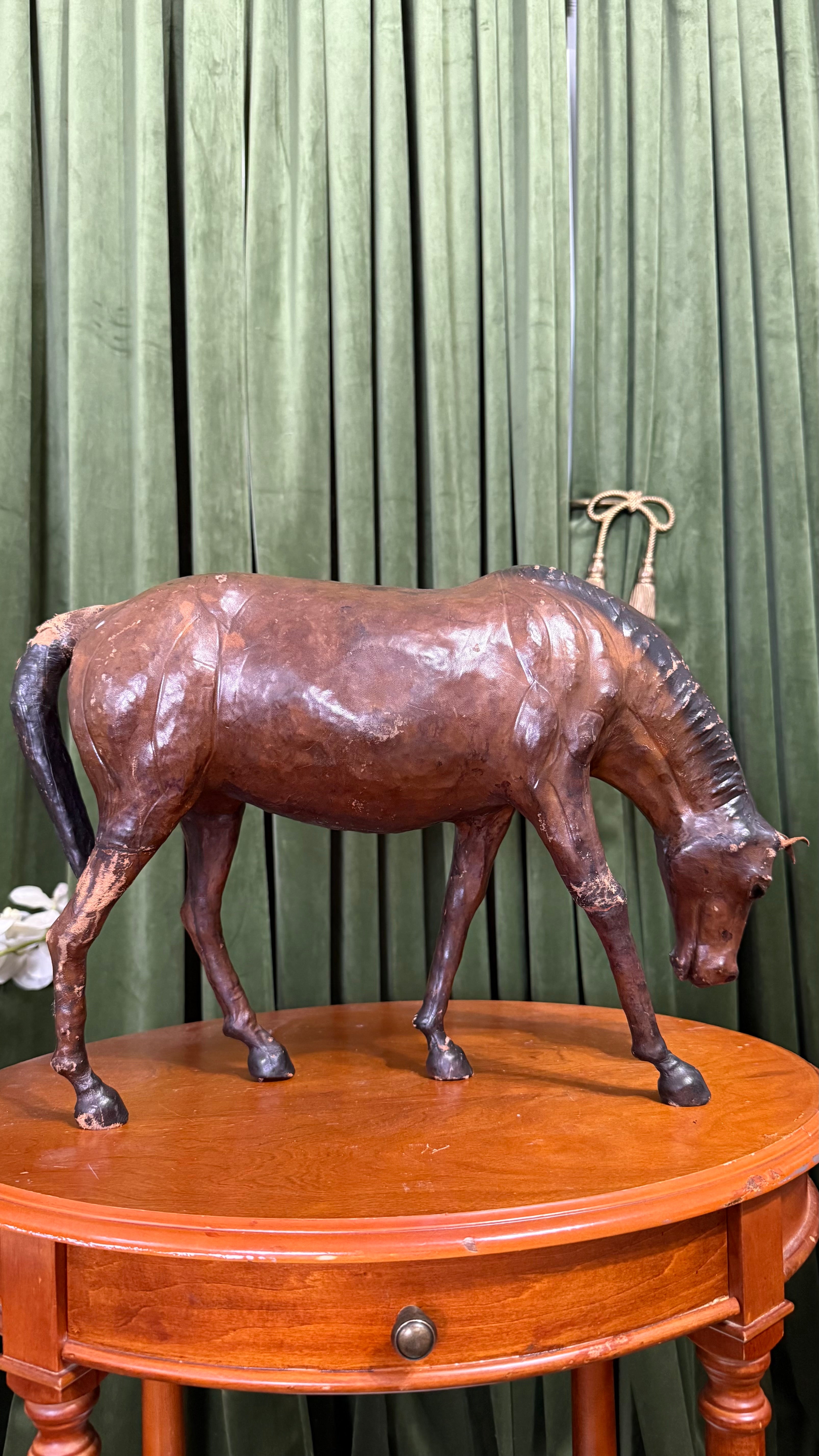 Large vintage leather wrap horse figure 17’wide