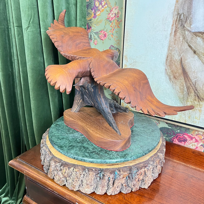 Hand Carved Mahogany Wood Winged Eagle Sculpture